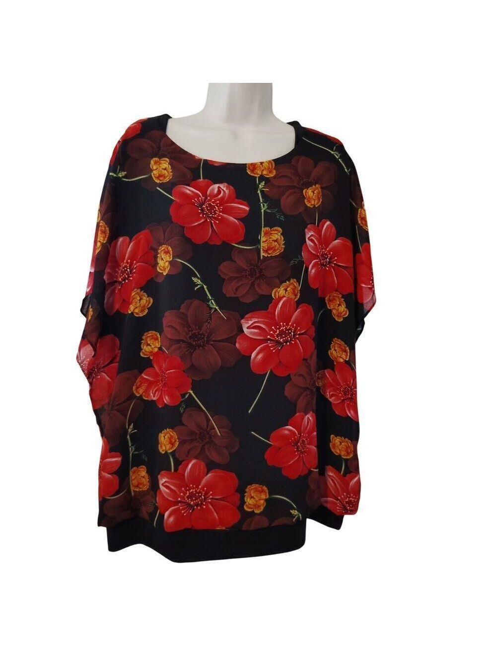 Viishow Women's Red Peony Short Sleeve Chiffon Blouse 3XL/22 New with Tags